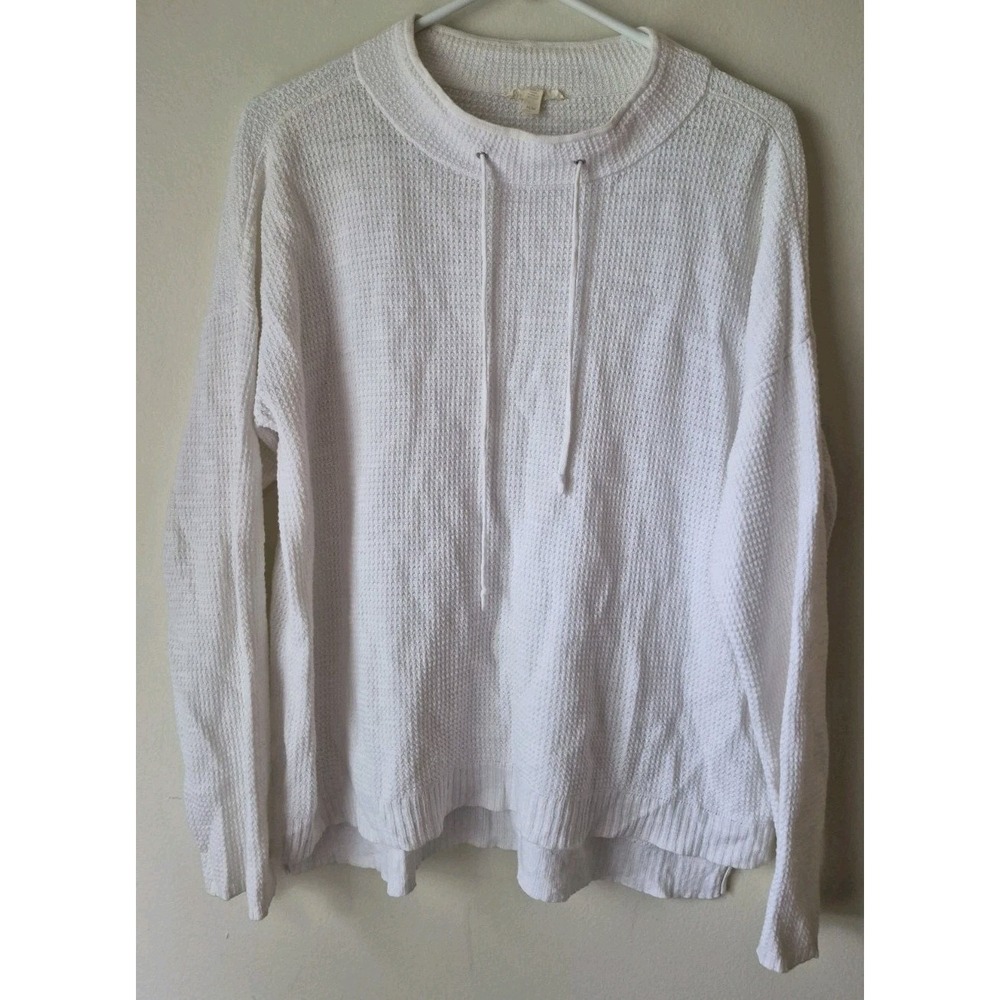 Eileen Fisher White Organic Cotton Linen Mock Neck Long Sleeve Top Size Medium